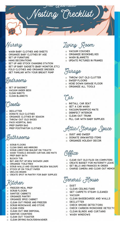 Checklist To Prepare For Baby, Nesting List Before Baby, Nesting Cleaning List, Nesting Mom Ideas, Baby Nesting Checklist, What To Prepare Before Baby, Hospital Picture Ideas, Nesting To Do List Before Baby, Nesting For New Baby