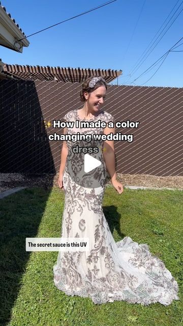 Here’s how I made the color changing wedding dress 🖤✨ The application of this paint has so many possibilities! (And make for reall... | Instagram Viking Wedding Colors, Color Changing Wedding Dress, Quick Change Dress, Wedding Dress Transformation, Color Changing Dress, Wedding Dress Colorful, Upcycled Wedding Dress, Painted Wedding Dress, Dress Makeover