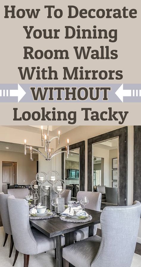 Mirrored Panelled Wall, Dinning Room Wall Mirror, Mirrors In Dining Room Wall, Dining Mirror Wall Ideas, Mirror In Dining Room Ideas, Large Dining Room Wall Decor Ideas, Dining Room Wall Mirror, Dinning Room Mirror, Mirror Design Ideas