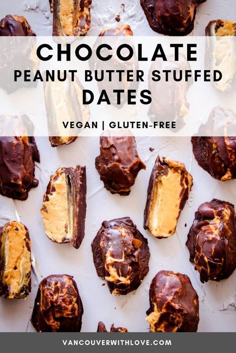 Peanut Butter Stuffed Dates, Dates Recipes, Butter Desserts, Chocolate Peanutbutter, Stuffed Dates, Healthier Desserts, Vegan Snack, Cooking Healthy, Peanut Butter Desserts