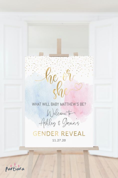 Gender Reveal Signs, Gender Reveal Themes, Baby Reveal Party, Baby E, Gender Reveal Party Decorations, Pregnancy Care, Jungle Baby Shower, Gender Reveal Invitations, Welcome Poster