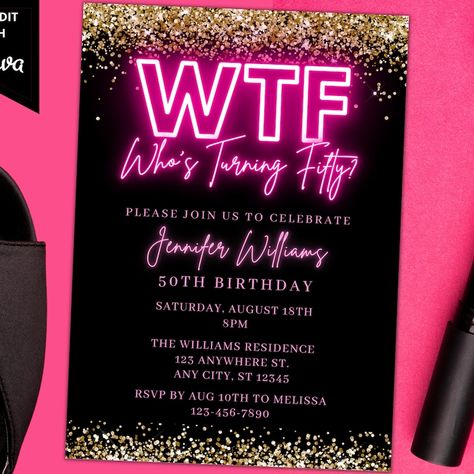 Wtf Who is Turning 50 - Etsy 40th Invites For Women, Look At You Turning 20 Twice, 37th Birthday Themes For Women, Boujee 40th Birthday Party, 40 Birthday Party Invitations, 40th Bday Invite For Women, 40th Bday Invite, 40 Party Invitation, Birthday Invitations 40th