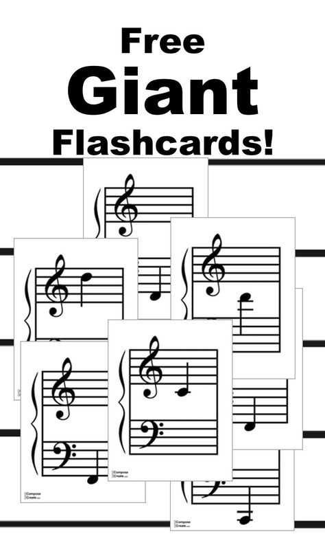 Free giant music flashcards! Get the full size page cards so everyone in the classroom can see! #music #education #flashcards #staff #notes #names #note #piano #teaching #theory Music Notes Printable, Music Class Worksheets, Music Flashcards, Glenn Doman, Piano Teaching Games, Music Education Activities, Piano Teaching Resources, Music Teaching Resources, Notes Printable