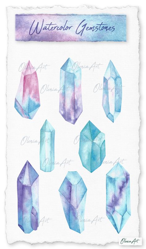 Crystals Illustration, Watercolor Crystals, Watercolor Gem, Crystals Watercolors, Crystal Illustration, Background Printable, Png Elements, Watercolor Projects, Abstract Watercolor Art