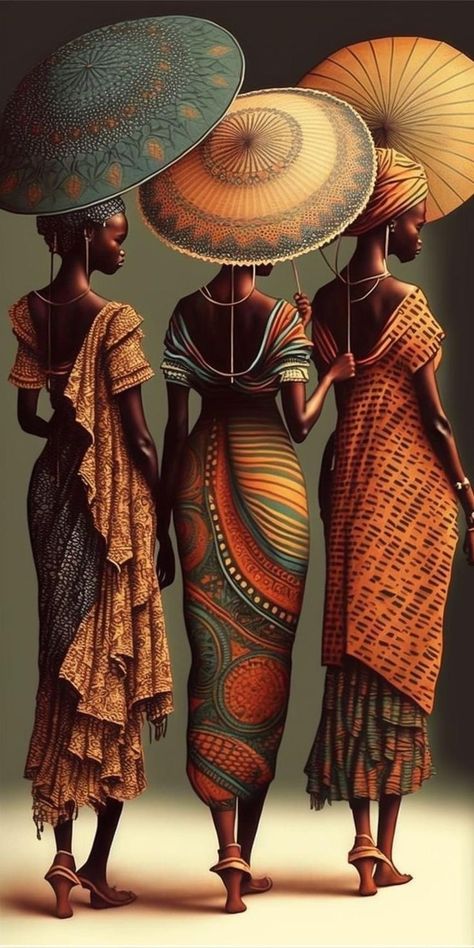 Art Black Love, Africa Art Design, African Artwork, African Women Art, Afrique Art, African Paintings, Afrikaanse Kunst, African Art Paintings, Three Women