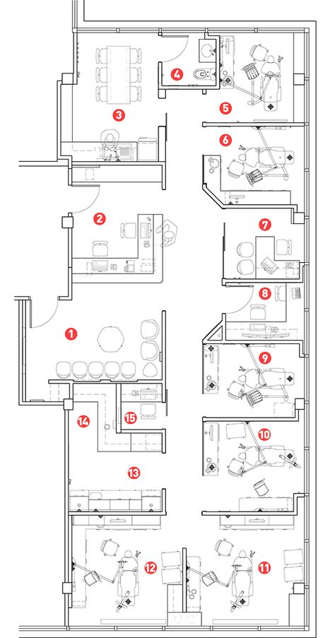 Dental Clinic Layout Floor Plans, Luxury Medical Spa Interior Design, Dental Office Layout, Dental Clinic Plan Layout, Dental Clinic Layout, Doctor Office Design Waiting Area, Dental Clinic Plan, Staff Room Design, Clinic Plan