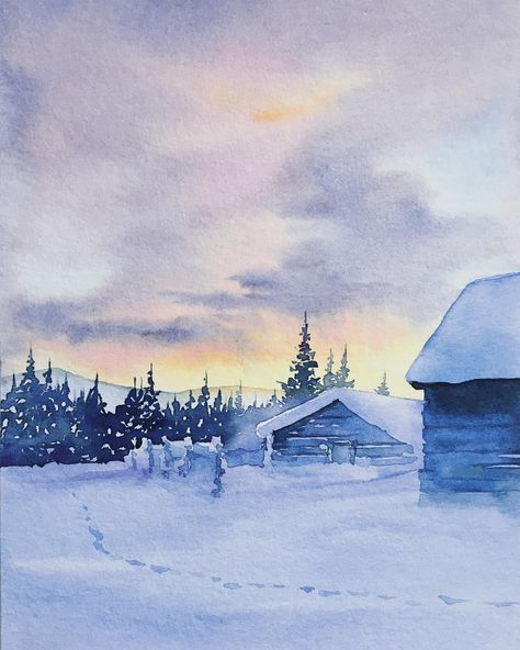 First Advent, Winter Drawings, Aquarelle Painting, Watercolor Art Landscape, Winter Landscape Painting, Christmas Landscape, Nature Watercolor, Painting Snow, Winter Illustration