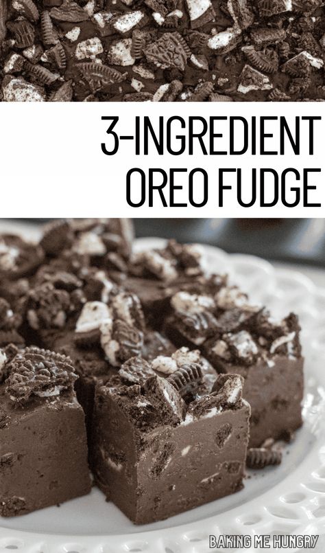 Easy Fudge Recipe 3 Ingredients, Cream Cheese Fudge Recipe, Oreo Fudge Recipe, Fudge Ideas, Chocolate Chip Fudge, 3 Ingredient Fudge Recipe, Easy Chocolate Dessert, Oreo Brownies Recipe, No Bake Fudge