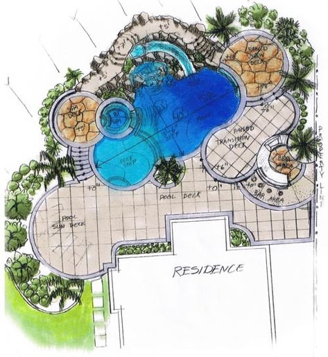 Found this design online; it was my inspiration piece for our backyard. Swimming Pool Drawing, Pool Design Plans, Patio Plan, Swimming Pool Plan, Pool Drawing, Inground Pool Designs, Pool Deck Plans, Swimming Pool Decks, Landscape Design Drawings