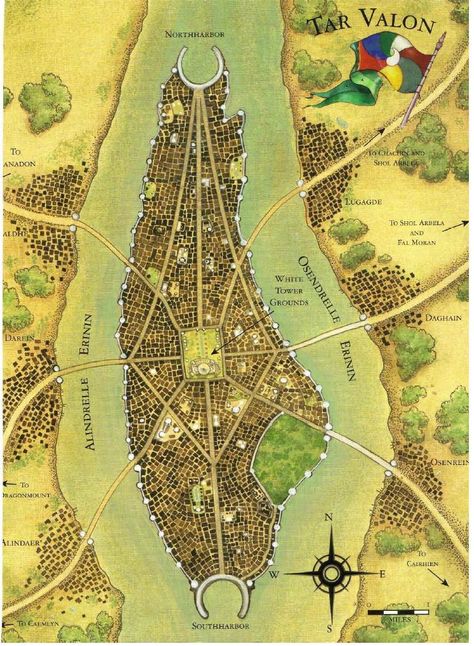 Tar Valon from Robert Jordan’s The Wheel of Time Tar Valon, Dnd City, Aes Sedai, Wheel Of Time Books, Fantasy City Map, The Wheel Of Time, Fantasy World Map, Wheel Of Time, Tabletop Rpg Maps