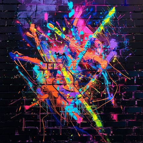 "Vibrant #GraffitiArt: A mesmerizing display of vibrant #NeonArt splattered creatively on a dark brick wall backdrop. #StreetArt #ColorfulCreation #UrbanArt #AiGeneratedArt #Aesthetic #DigitalArt ⬇️ Download and 📝 Prompt 👉 https://stockcake.com/i/vibrant-graffiti-art_754031_916357" Neon Graffiti Art, Graffiti Graphic Design, Dark Brick Wall, Graffiti Aesthetic, High Contrast Lighting, Neon Graffiti, Paint Splatter Art, Brick Wall Backdrop, Graffiti Piece