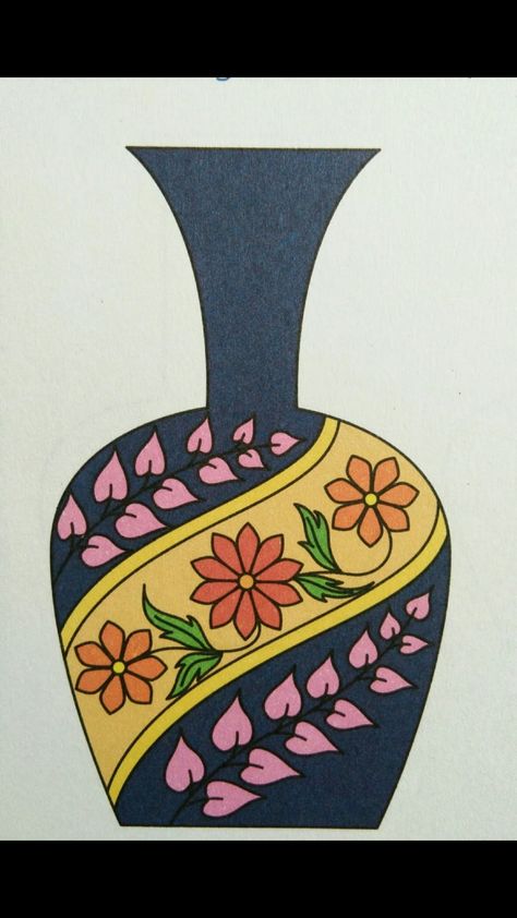 Vase Drawing Design, Flower Pot Drawing Painting, Flower Pot Drawing With Colour, Flower Pot Design Drawing, Painted Outdoor Furniture, Flower Vase Design, Kids Canvas Painting, Bird Paintings On Canvas