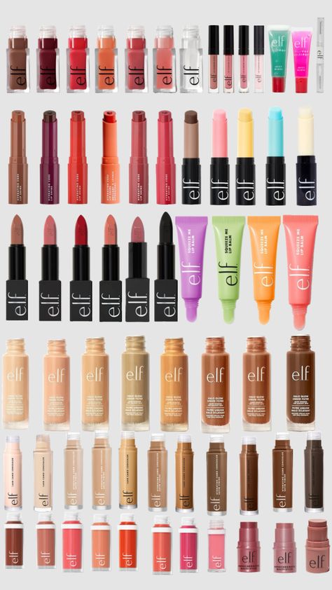 #elfcosmetics Elf part 1. Elf Lip Tint, Elf Lip Stain Swatches, Elf Cosmetics Must Haves, Elf Lip Lacquer, Elf Makeup Products, Elf Lip Gloss, Best Drugstore Lip Gloss, Elf Lipstick, Elf Products