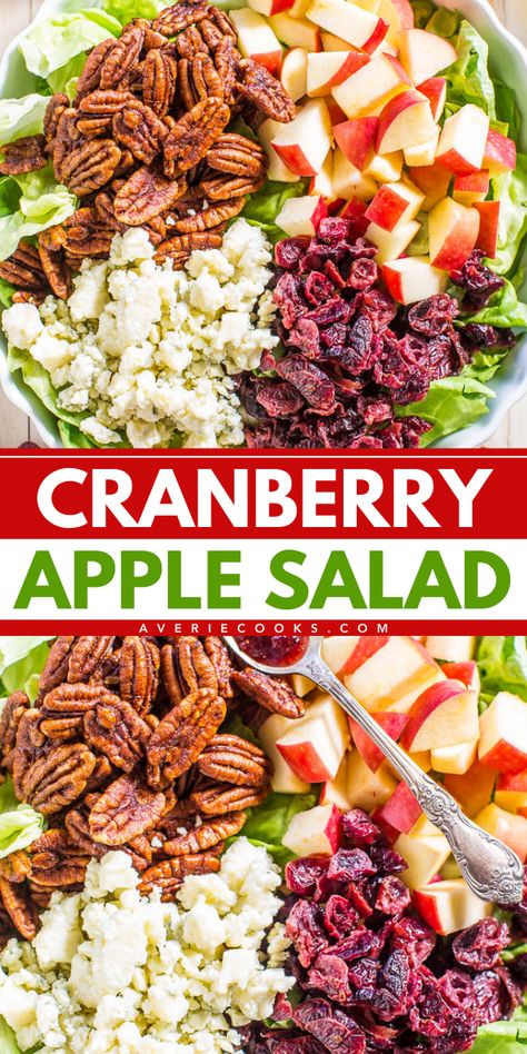 Your fall food ideas won't be complete without this Simple Apple Cranberry Salad! Coated in an apple cider dressing, this apple salad with dried cranberries is a side dish to impress. Plus, this Thanksgiving dinner recipe is healthy! Apple Cranberry Salad Dressing, Apple Chopped Salad, Fall Apple Salad Dried Cranberries, Salad With Craisins Dried Cranberries, Thanksgiving Recipes Simple, Best Salad Ever Recipe, Cranberry And Apple Stuffing, Apple Vinegrette Salad Dressing, Salad To Bring To Thanksgiving