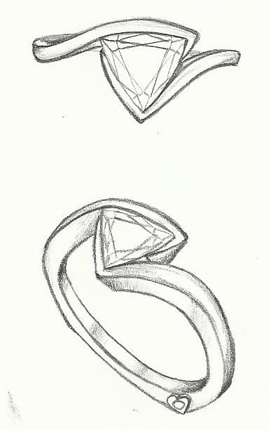 Mark Schneider Design - custom trillion cut diamond solitaire contemporary Pencil Drawing Ideas, Ring Sketch, Jewel Drawing, Jewelry Rendering, Fashion Drawing Sketches, Fashion Drawing Tutorial, Art Jewelry Design, Jewellery Design Sketches, Jewelry Illustration