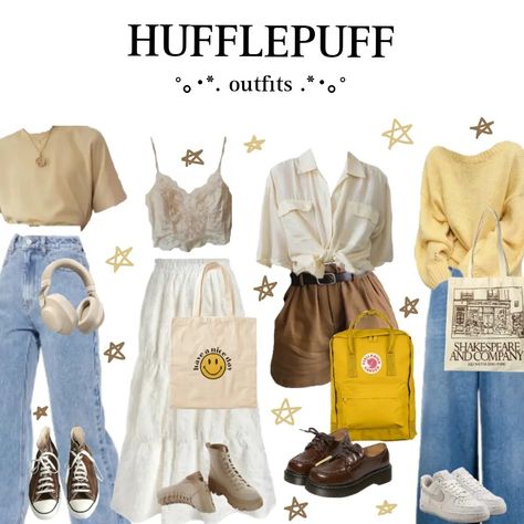 Hufflepuff Casual Outfit, Hufflepuff Outfits Aesthetic, Hufflepuff Clothes Aesthetic, Harry Potter Inspired Outfits Hufflepuff, Hufflepuff Outfit Aesthetic, Honeycore Aesthetic Outfits, Hufflepuff Aesthetic Outfits, Hufflepuff Inspired Outfits, Harry Potter World Outfit