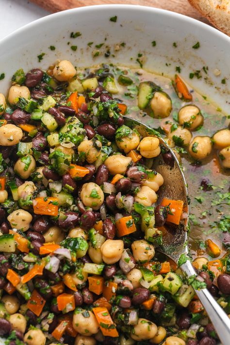 Beans Salad Recipes Healthy, Roast Garbanzo Beans Oven, Bean Salad Recipes Dressing, Garbanzo Bean Salad Recipes, Toasted Garbanzo Beans, Garbanzo Salad Recipes, Healthy Garbanzo Bean Recipes, 3 Bean Salad Recipe Healthy, Meals With Black Beans