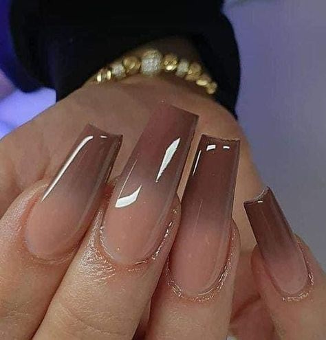 Brown French Tip With Design, Beige Ombré Nails, Ombre Nail With Design, Nail Inspo Nude Colors, Coffee Ombre Nails, Autumn Ombre Nails Acrylic, Ombre Nude Acrylic Nails, Fall Ballerina Nails, Brown And Nude Acrylic Nails