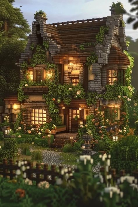 Minecraft Designs Minecraft Victorian Cottage, Cottagecore House Concept Art, Minecraft No Mods House, Mincraft Idea Houses Cottagecore, Minecraft Cottage No Mods, Better Minecraft House, Minecraft House Ideas No Mods, Minecraft Cottagecore Village, Modded Minecraft House