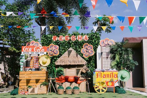 Philippines Fiesta Decorations, Buwan Ng Wika Decorations, Filipino Booth Ideas, Fiesta Theme Party Filipino Backdrop, Pista Sa Nayon Themed Party, Pinoy Themed Birthday Party, Pista Sa Nayon Decoration, Filipino Fiesta Birthday Theme, Philippine Christmas Decorations