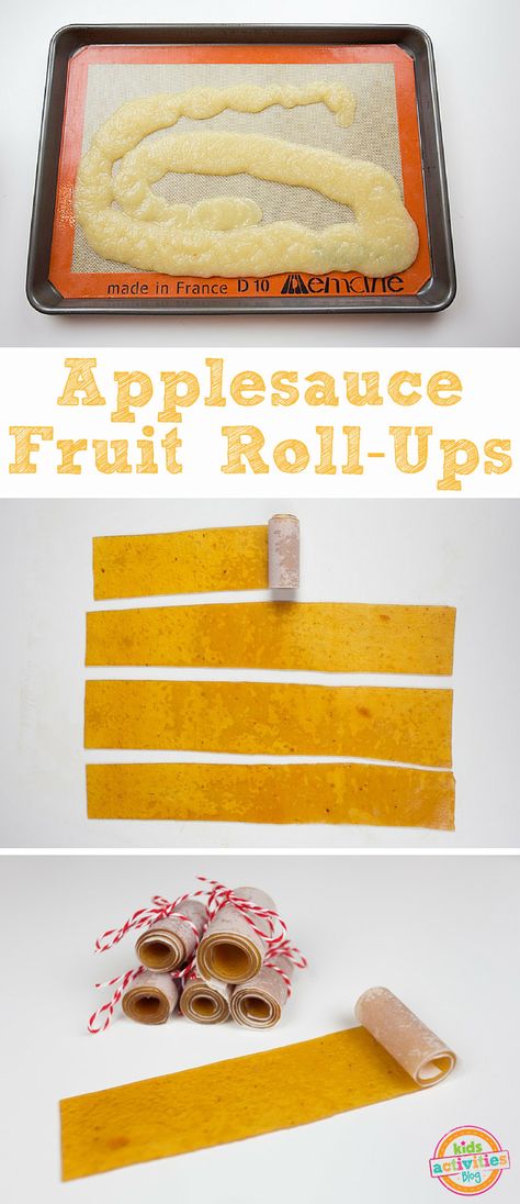 Applesauce Roll Ups, Applesauce Fruit Roll Ups, Apple Fruit Roll Up Recipe, Things To Make With Applesauce, Fruit Leather In The Oven, Homemade Fruit Roll Ups, Strawberry Applesauce, Snack For School, Fruit Rollups