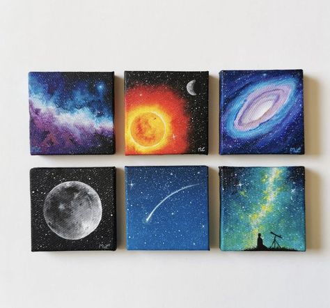 Burned Canvas Art, Space Painting Aesthetic, Space Art Acrylic, Canvas Painting Ideas Space, Tiny Acrylic Painting Mini Canvas, Painting Ideas On Canvas Space, Space Painting Ideas Easy, Space Painting Ideas On Canvas, Space Aesthetic Painting