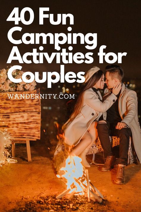 Discover the ultimate guide to 40 fun camping activities for couples! Dive into adventurous and romantic experiences tailored for adults. Whether you're looking for bonding moments or thrilling adventures, these couples camping activities are sure to make your trip memorable. Romantic Cabin Getaway Couple, Couple Retreat Activities, Camping Honeymoon Ideas, Anniversary Camping Ideas, Things To Do While Camping For Couples, Glamping Activities For Adults, Lake Activities For Adults, Camping Dates Romantic, Lake Date Ideas