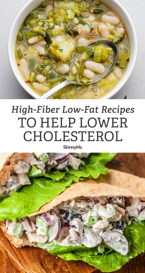 High-Fiber Low-Fat Recipes to Help Lower Cholesterol Low Cholesterol Recipes Dinner, Low Fat Diet Recipes, Cholesterol Friendly Recipes, Low Cholesterol Diet Plan, Foods To Reduce Cholesterol, Help Lower Cholesterol, High Cholesterol Diet, Cholesterol Foods, Low Cholesterol Diet