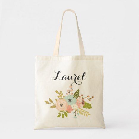 Personalized Tote Bag. Floral Tote Bag. Bridesmaid#awesome #totebags #floral #monogram #zazzle Personalized Tote Bags Bridesmaids, Wedding Tote Bag, Bridesmaid Tote Bags, Floral Tote Bag, Wedding Tote, Floral Bridesmaid, Hand Painted Shoes, Custom Tote Bags, Artisan Gift