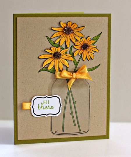 Daisies in Jar Flower Pot Card, Most Beautiful Flower, Mason Jar Cards, Sunflower Cards, Daisy Cards, Craft Stamps, Mason Jar Crafts Diy, Hello Cards, Papertrey Ink