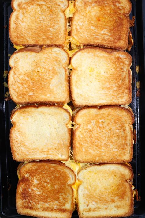 Oven Grilled Cheese Recipe - Kitchen Divas Grill Cheese In The Oven, Make Ahead Grilled Cheese Sandwiches, Oven Grilled Cheese Sandwich, Baked Grilled Cheese Sandwich, Sheet Pan Grilled Cheese, Grilled Cheese Oven, Oven Baked Grilled Cheese, Grilled Cheese In The Oven, Grilled Cheese For A Crowd