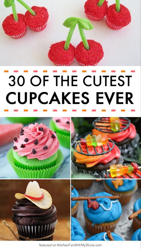 30+ of the BEST Cupcake Ideas & Recipes! Cream Filled Cupcakes, Recipes Cupcakes, Best Cupcake, Summer Cupcakes, Fun Cupcake Recipes, Kid Cupcakes, Cupcake Wars, Cupcake Cake Designs, Funny Ideas