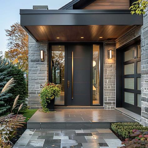 3+ Top Entrance Door Design Trends for a Stunning First Impression • 333+ Art Images Modern Door Entrance Design, Front House Ideas Entrance, Modern Front Entrance Exterior Design, Modern House Porch, Modern Doors Exterior Entrance, Front House Design Entrance, Contemporary Front Porch, Modern House Entrance, House Entrance Ideas