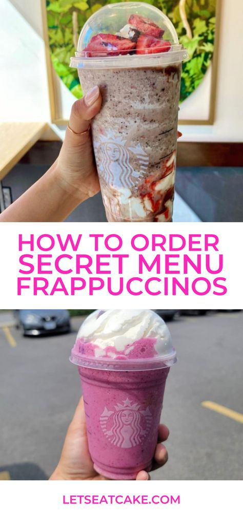 Looking for something new to order the next time you are at Starbucks? Try one of these 23 Secret Menu Frappuccinos for the perfect frozen coffee treat. Starbucks Drinks What To Ask For, Starbucks Drinks To Try How To Order, Starbucks Drinks That Taste Like Ice Cream, Starbucks Frappuccino Secret Menu Drinks, Frappuccino Recipe Starbucks Order, Starbucks Frozen Coffee Drinks, Starbucks Drinks Caffeine Free, Starbucks Frappuccino Orders No Coffee, Secret Menu Frappuccino Starbucks