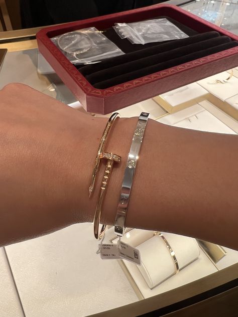 Gold And Silver Cartier Bracelets, Everyday Luxury Cartier White Gold Jewelry, Cartier Bracelet White Gold, Cartier Love Bracelet Small White Gold, Cartier Love Bracelet White Gold, Elegant Cartier White Gold Bracelets, Cartier White Gold, Cartier Bracelet, White Gold Bracelet