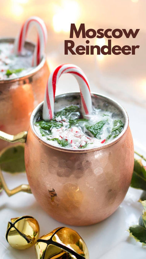 Moscow Reindeer Grinch Moscow Mule, Reindeer Moscow Mule, Gingerbread Moscow Mule, Mistletoe Mule Recipe, Cranberry Moscow Mule Recipe Pitcher, Drunk Reindeer Drink, Candy Cane Vodka Drinks, Winter Moscow Mule, Holiday Moscow Mule Recipe