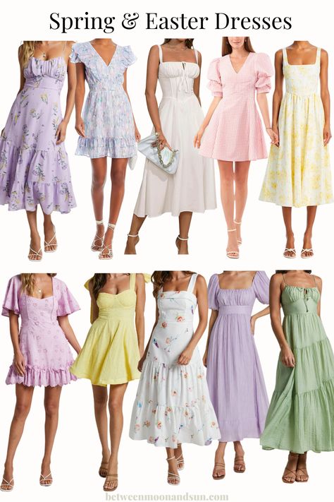 The ultimate guide to stylish Spring dresses: cute and floral patterns, effortless and casual, classy and chic. Find your perfect Spring dress for brunch with friends, a day out in the sun, or for the Easter holidays. Dive deep into the pastel-coloured season of Spring and find your perfect Spring outfit. #SpringDresses #FloralDresses #SpringOutfits #EasterDresses #EasterOutfit Easter Outfit Dress, Summer Outfits Pastel Colors, Pastel Color Outfit Classy, Pastel Outfit Casual, Pastel Brunch Outfit, Pastel Outfit Ideas Classy, Brunch Dress Ideas, Easter Brunch Outfits For Women, Classy Spring Dresses