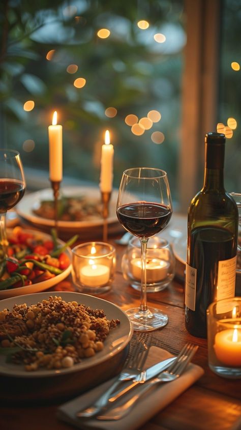 Candlelit Dinner Setting: An intimate dinner scene featuring glowing candles, wine, and a nutritious meal in a cozy ambiance. #dinner #candles #wine #romance #evening #table #food #glass #aiart #aiphoto #stockcake https://ayr.app/l/6d6m Candle Light Dinner Ideas, Romantic Dinner Tables, Romantic Dinner Setting, Candle Dinner Table, Dinner Date Aesthetic, Dinner Table Set Up, Romantic Candle Dinner, Candles Wine, Romantic Candle