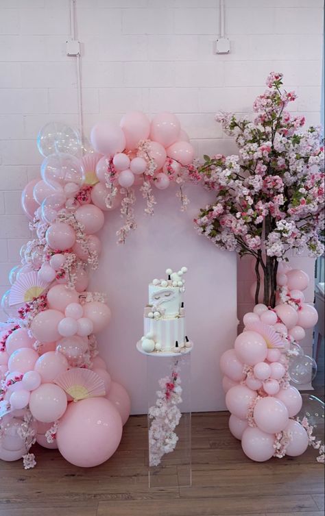 15th Birthday Decorations, Cherry Blossom Party, Gender Reveal Baby Shower Themes, Tall Floral Arrangements, Birthday Theme Decoration, Cherry Blossom Theme, Asian Party, 30th Birthday Decorations, Bday Party Theme