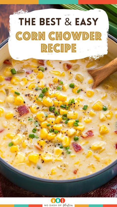 Discover the perfect bowl of comfort with this hearty Corn Chowder Recipe! Loaded with fresh corn, creamy potatoes, and crispy bacon, it’s the ideal meal to warm up your family on a chilly evening. Pin this for an easy, comforting dinner idea that everyone will love. Make it tonight and feel the warmth! Corn Soup Recipes Easy, Potato Corn Chowder Soup, Bacon Potato Corn Chowder, Corn Chowder Crockpot, Best Corn Chowder Recipe, Easy Corn Chowder, Summer Corn Chowder, Corn Chowder Soup, Bacon Corn Chowder