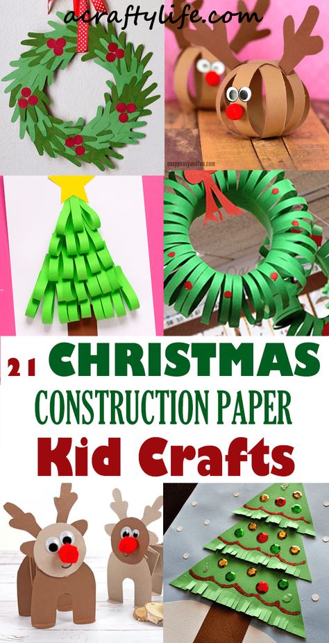 21 Christmas Construction Paper Crafts for Kids - A Crafty Life Christmas Construction Paper Crafts, Construction Paper Crafts For Kids, Classroom Christmas Crafts, Kindergarten Christmas Crafts, Construction Christmas, Construction Paper Crafts, Christmas Crafts For Toddlers, Paper Christmas Decorations, Preschool Christmas Crafts