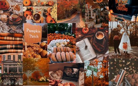 Fall Collage Wallpaper Laptop, Fall Computer Backgrounds, Fall Desktop Backgrounds, Desktop Wallpaper Fall, Halloween Desktop Wallpaper, Nightmare Before Christmas Pumpkin, Helloween Wallpaper, Pc Desktop Wallpaper, Macbook Air Wallpaper