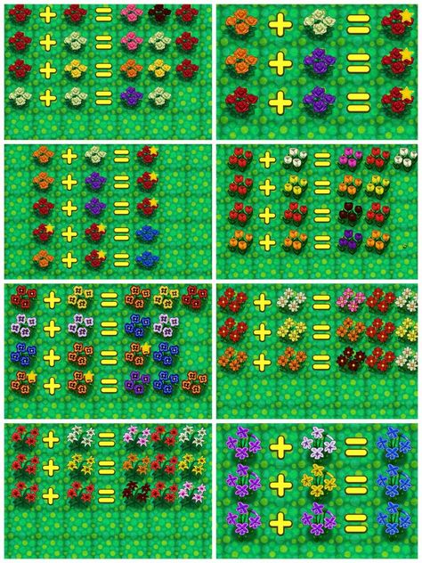 Animal Crossing New Leaf hybrid guide.  The stars on the roses are created hybrids. Animal Crossing New Leaf Flower Guide, Animal Crossing New Leaf Inspiration, Qr Codes Animal Crossing New Leaf, Acnl Flower Guide, Animal Crossing Wild World Patterns, New Leaf Qr Codes, Animal Crossing New Leaf Clothes, Animal Crossing New Leaf Town Ideas, Acnl Guide