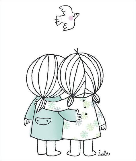 Best Friend Drawing Sketches, Cute Best Friend Drawings, Best Friend Sketches, 가족 일러스트, Sisters Drawing, Friends Sketch, Drawings For Boyfriend, Best Friend Drawings, Best Friends Cartoon