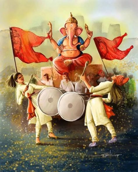 Ganesha Art Illustration, Ganesha Artwork, Festival Paint, Composition Drawing, Ganesh Art Paintings, Human Figure Sketches, Animal Portraits Art, Ganesh Art, Hinduism Art