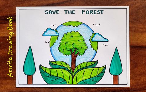 Video Tutorial uploaded on Amrita Drawing Book Channel. Subscribe for more creative Drawings and School Projects #vanmahotsav #poster #drawing #easydrawing #howtodraw #competition #savetrees #saveenvironment #youtube #amritadrawingbook Go Green Posters Drawing, Van Mohatsav Poster Drawing, Vanmahotsav Drawing, Save Forest Drawing, Save Tree Poster Drawing, Save Forest Poster Drawing, Vanmahotsav Posters, Save The Forest Poster, Van Mahotsav Posters