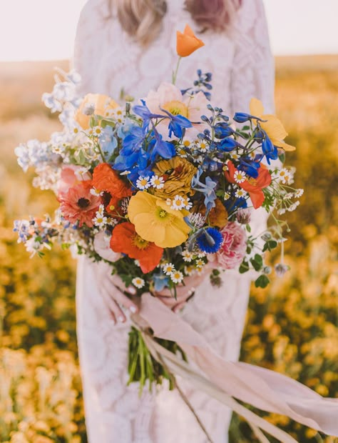 Martha Stewart Weddings Combines Unique Wedding Bouquet Color Combinations That Will Make Your Arrangement Pop on Your Wedding Day #Wedding #Bouquet #Flowers #Unique #Colorful #Combinations #WeddingFlowers #Floral | Martha Stewart Weddings - Unexpected Wedding Bouquet Color Combinations That Will Make Your Arrangement Pop Bohemian Wedding Bouquet, Unique Wedding Bouquet, Wildflower Wedding Bouquet, Summer Wedding Bouquets, Wedding Flowers Summer, Wildflower Bouquet, Wildflower Wedding, Bouquet Of Flowers, Delphinium