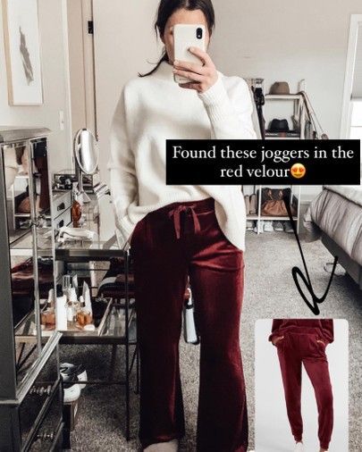 Velour Pants Outfit, Comfy Christmas Outfits, Jollywood Nights, Amazon Sweater, Comfy Christmas, Christmas Velvet, Velvet Joggers, Pants Outfit Casual, Velour Pants