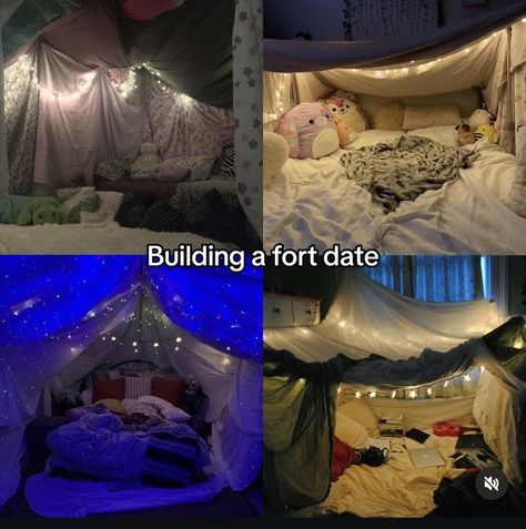 Relationship Monthly Goals, Building A Fort Date, Cute At Home Dates Ideas, Things To Do With Significant Other, Dorm Date Ideas, Romantic Setup At Home Date Ideas, Cute Small Date Ideas, Couple Goal Activities, Cute Couple Stuff Ideas