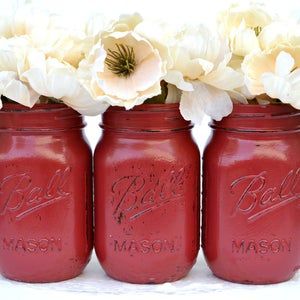 Glitter Mason Jars Valentines Day Decor Decorated Mason | Etsy Wedding Decorations Red, Quinceanera Ideas Themes Unique, Red Mason Jars, Burgundy Decor, Jars Ideas, Pint Mason Jars, Glitter Mason Jars, Flowers In Jars, Wedding Red